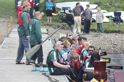 Three River Serpents prepare to give a group of paddlers their first taste of the fun of Dragon Boat paddling.