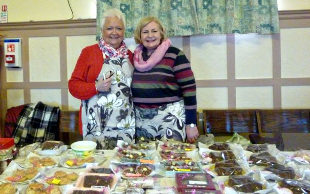 Anne and June ready on the cake stall.