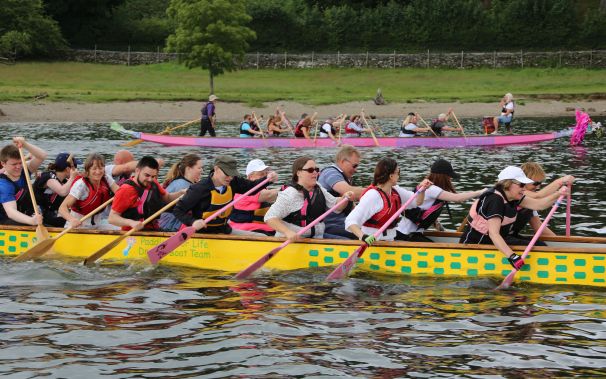 Rowena's colleagues experience dragon boat paddling, an enjoyable team activity.