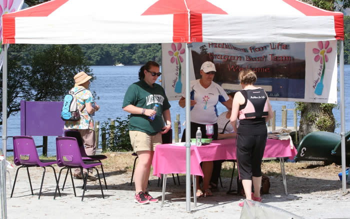 Sue P-J, Sue and Rowena managed a PfL stall organising paddlers with the various important bits of documentation as well as giving information about cancer survivor dragon boat paddling.