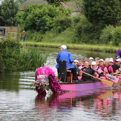Helen helms just north of Lancaster as the dragon boat approaches Hest Bank.